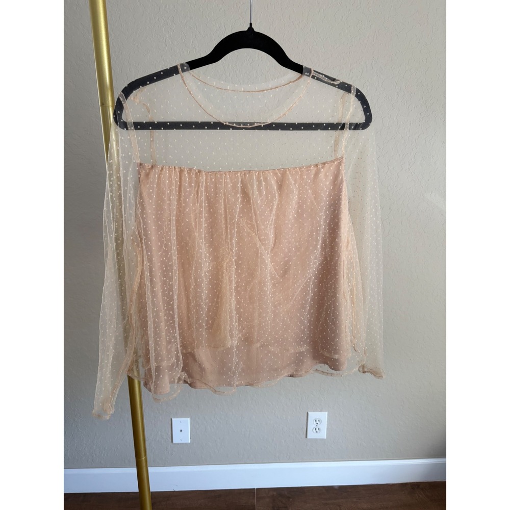 Banana Republic Top Womens Peach Swiss Dot Sheer Mesh S Whimsy Coquette Twee